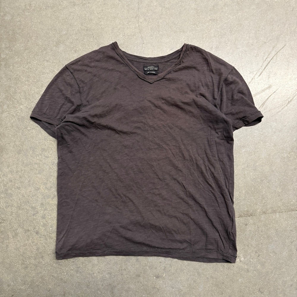 AllSaints Mens Charcoal Gray Slub Cotton V-Neck Raw Edge T-Shirt Size XS
